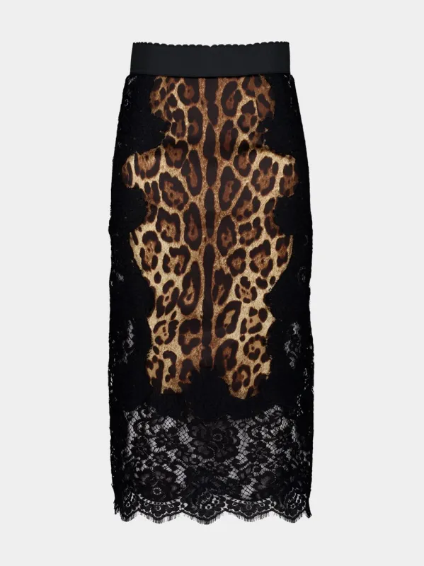 Leopard-Print Satin Midi Skirt with Lace Inserts sold by Fashion Clinic