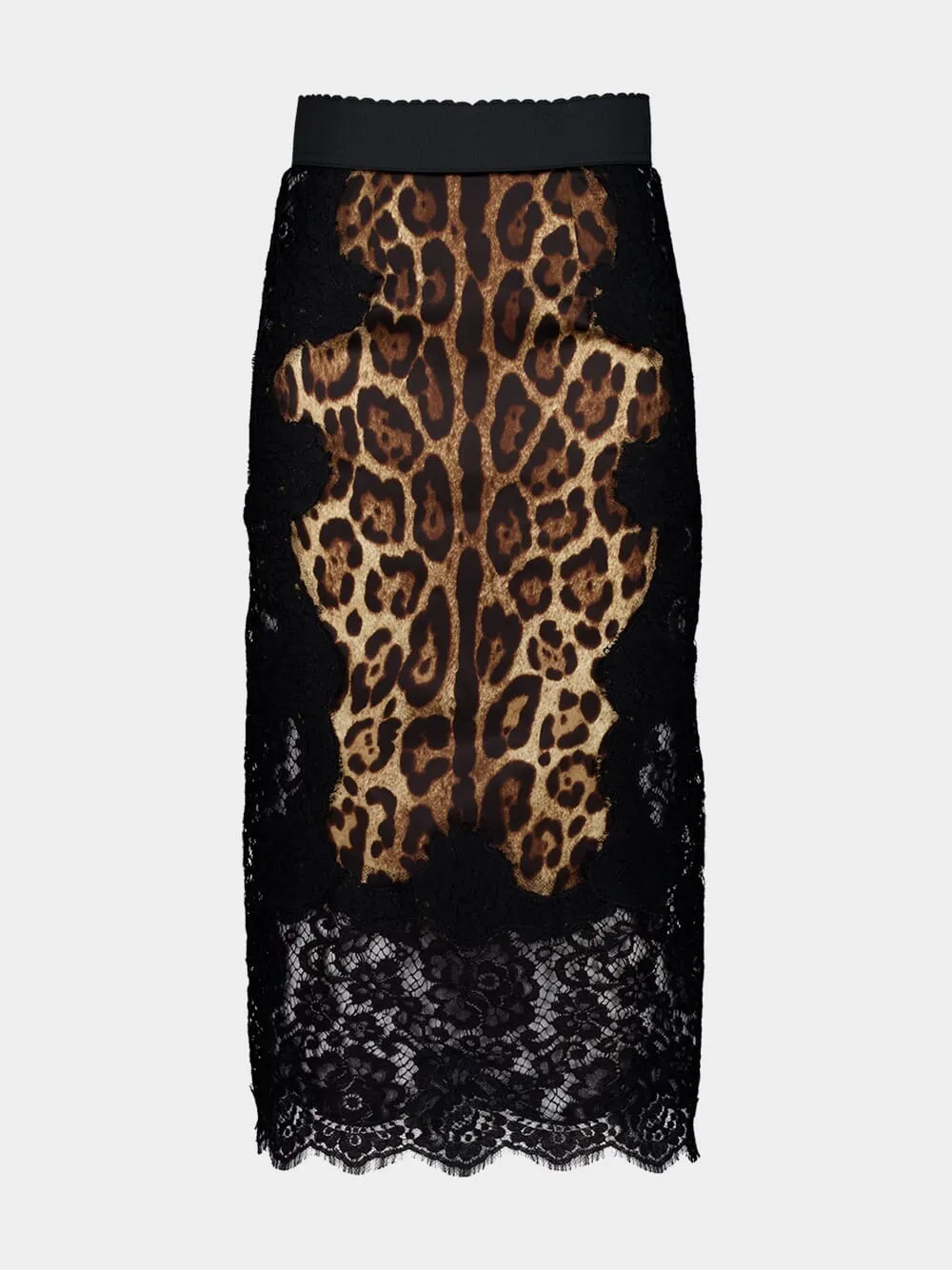 Leopard-Print Satin Midi Skirt with Lace Inserts sold by Fashion Clinic