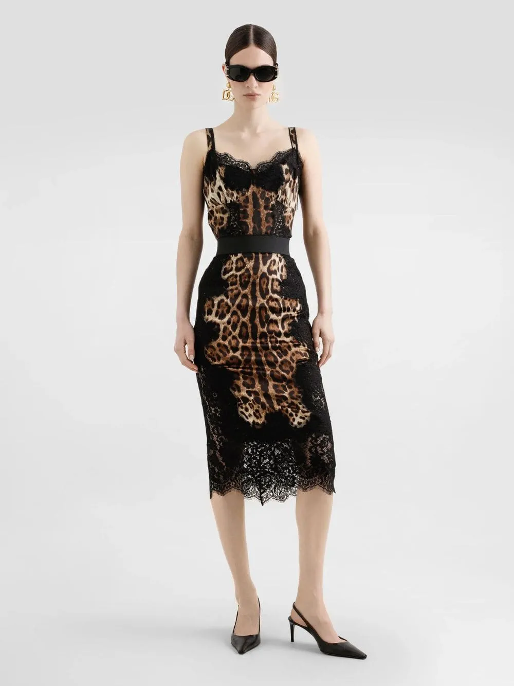 Leopard-Print Satin Midi Skirt with Lace Inserts sold by Fashion Clinic product image thumbnail 2