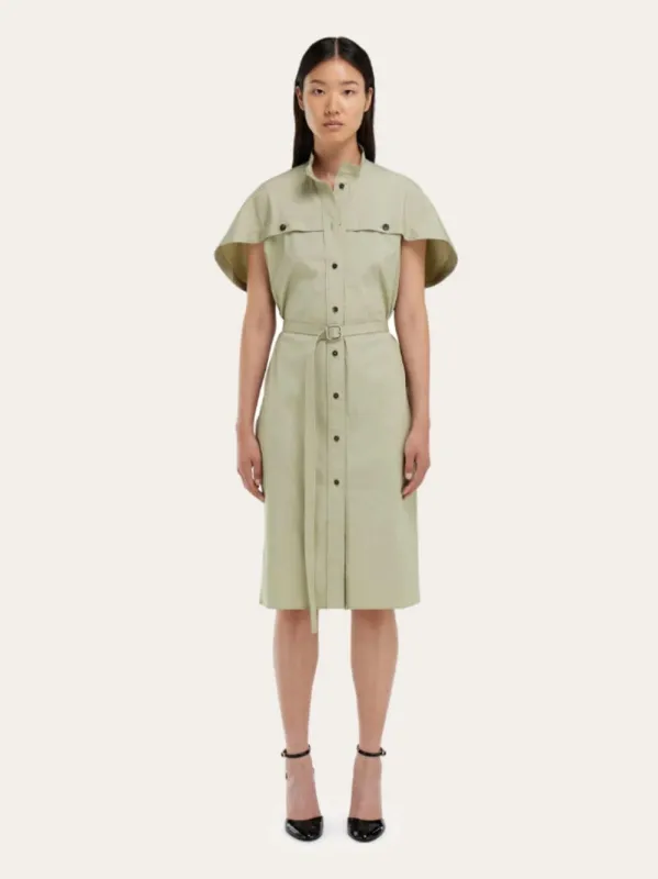 Burnt Sage Poplin Shirt Dress sold by Fashion Clinic
