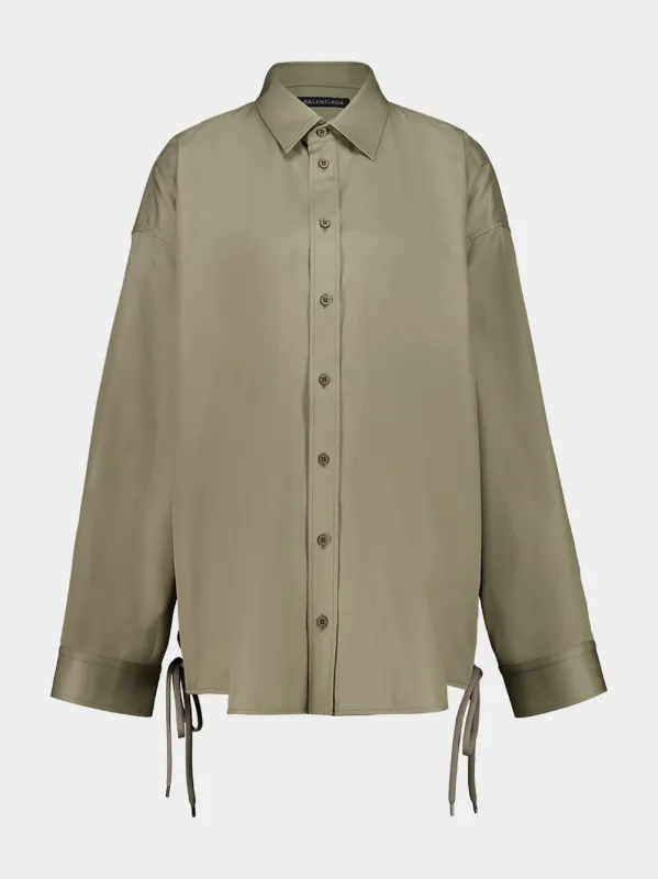 Lace-Up Shirt in Sand Beige sold by Fashion Clinic