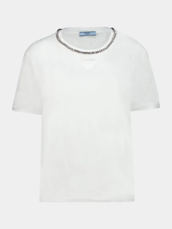 White Embroidered Cotton Jersey T-Shirt sold by Fashion Clinic
