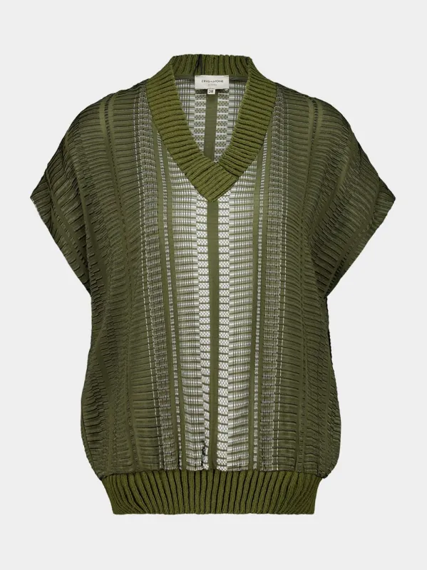 Khaki Syros V-Neck Silk Wool Top sold by Fashion Clinic