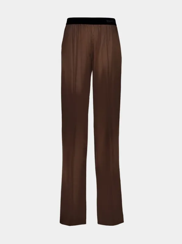 Cinnamon Brown Stretch Silk Satin PJ Pants sold by Fashion Clinic