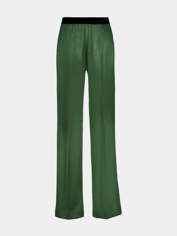 Moss Green Stretch Silk Satin PJ Pants sold by Fashion Clinic
