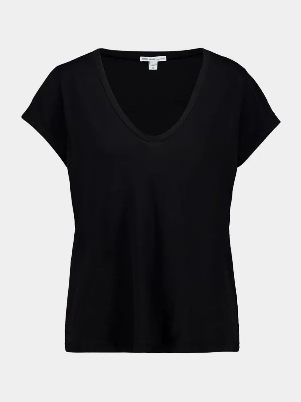 Black Deep V-Neck Cotton T-Shirt sold by Fashion Clinic