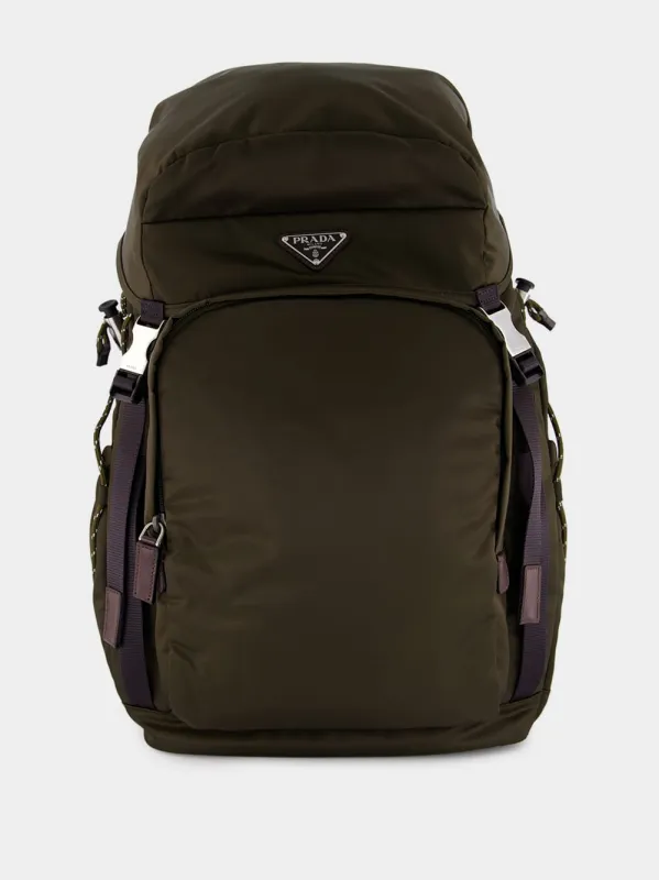 Camouflage Green Speedrock Re-Nylon and Leather Backpack made by Prada