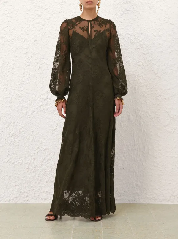Olive Green Lace Maxi Dress sold by Fashion Clinic