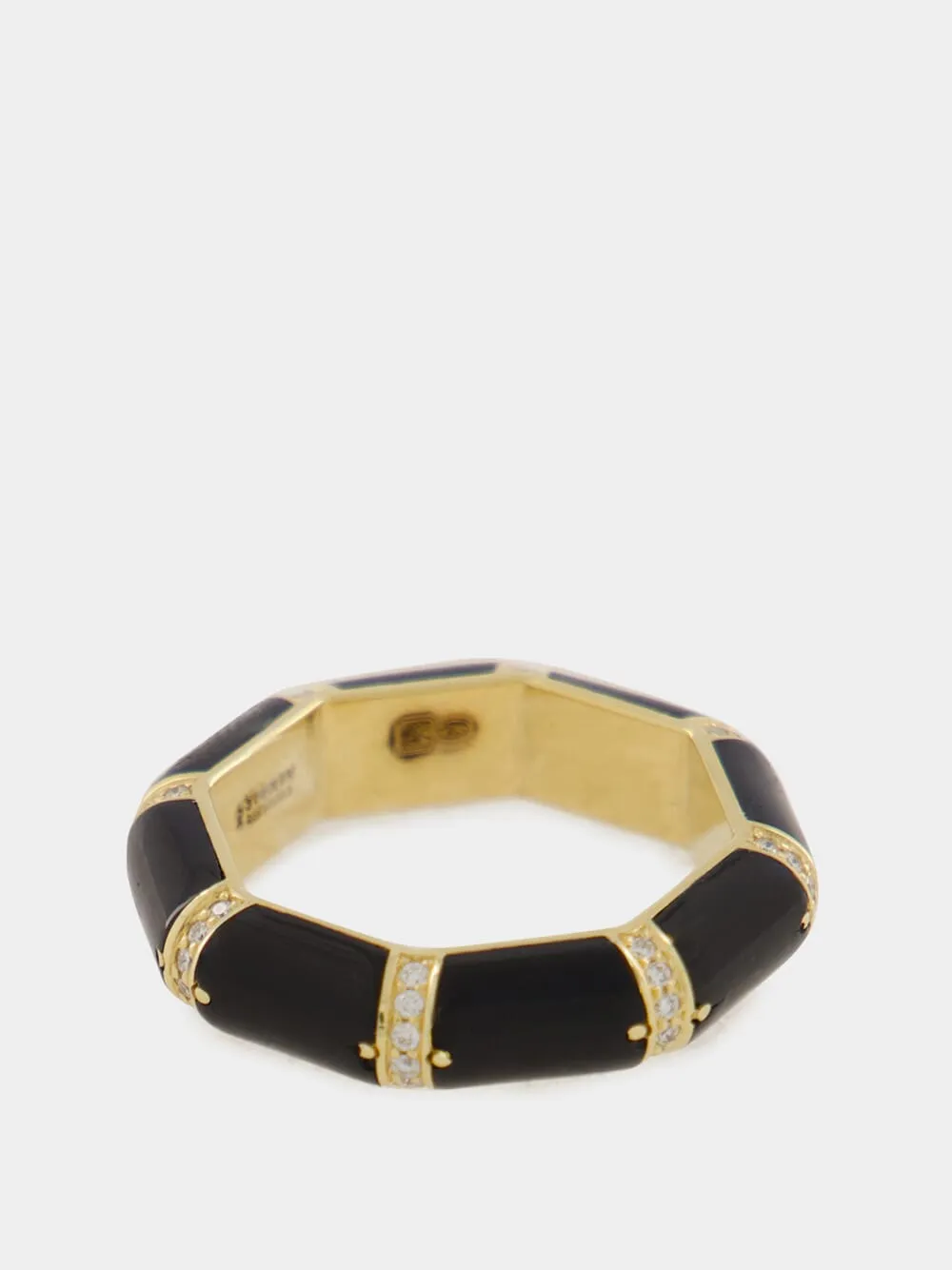 Black Onyx Bamboo Ring in 18K Gold with White Diamonds sold by Fashion Clinic product image thumbnail 2