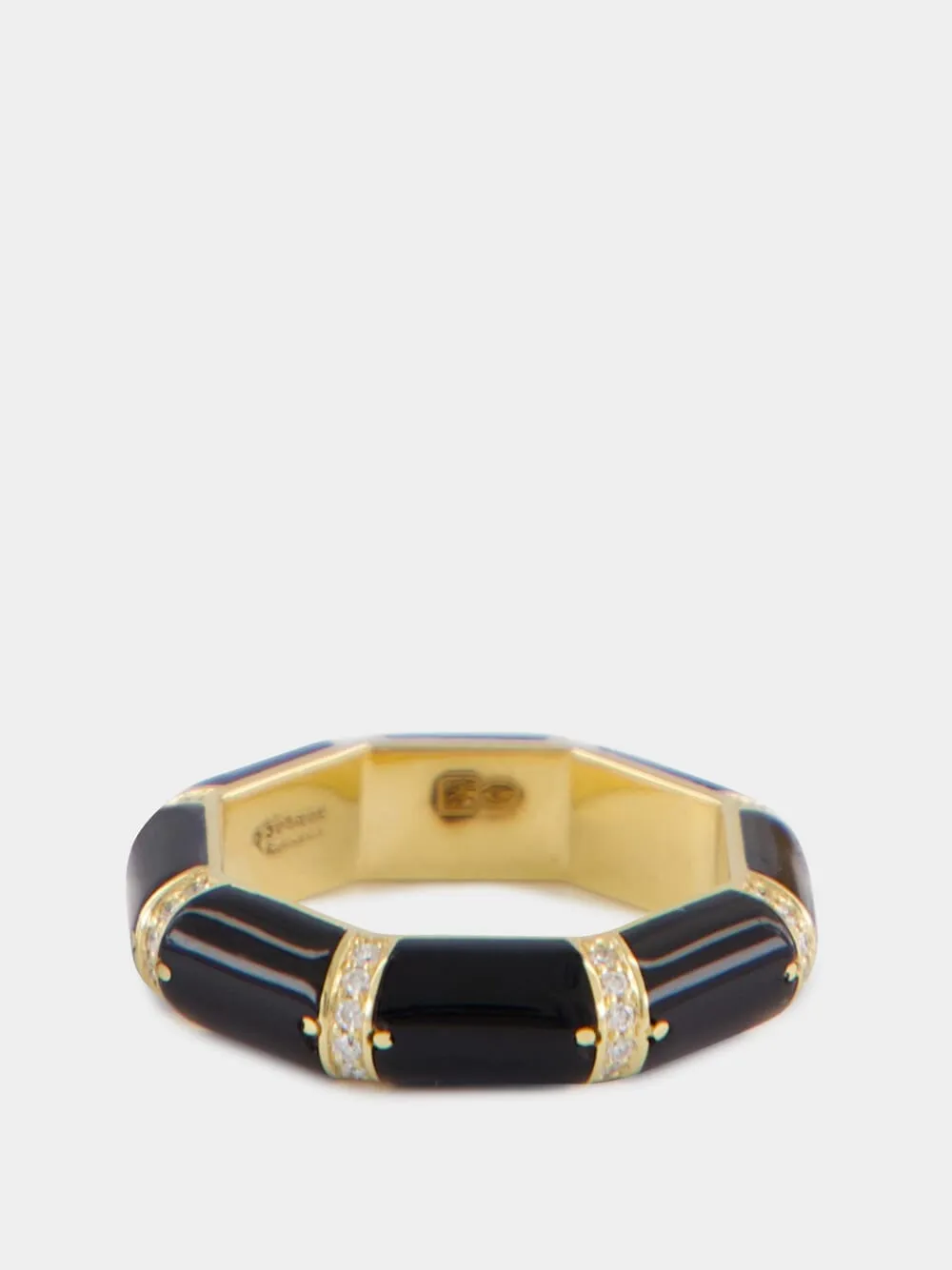 Black Onyx Bamboo Ring in 18K Gold with White Diamonds sold by Fashion Clinic product image thumbnail 3