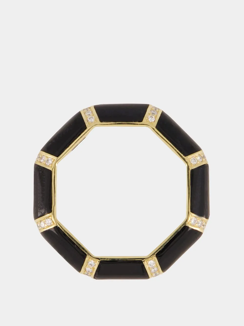 Black Onyx Bamboo Ring in 18K Gold with White Diamonds sold by Fashion Clinic