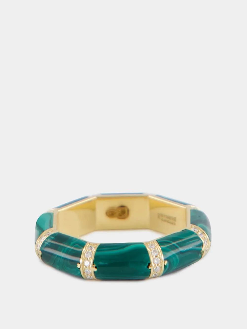 Malachite Green Bamboo Ring in 18K Gold with White Diamonds sold by Fashion Clinic product image thumbnail 4