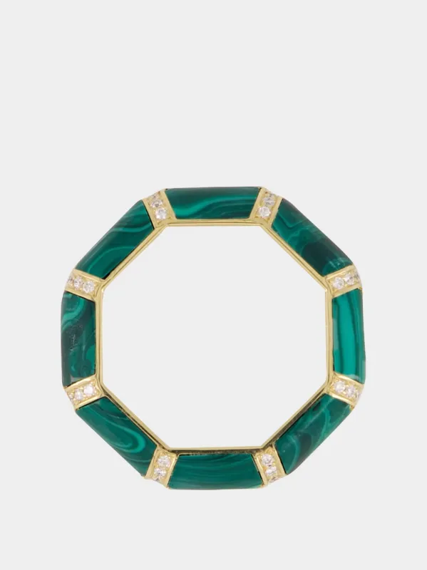 Malachite Green Bamboo Ring in 18K Gold with White Diamonds made by Fashion Clinic