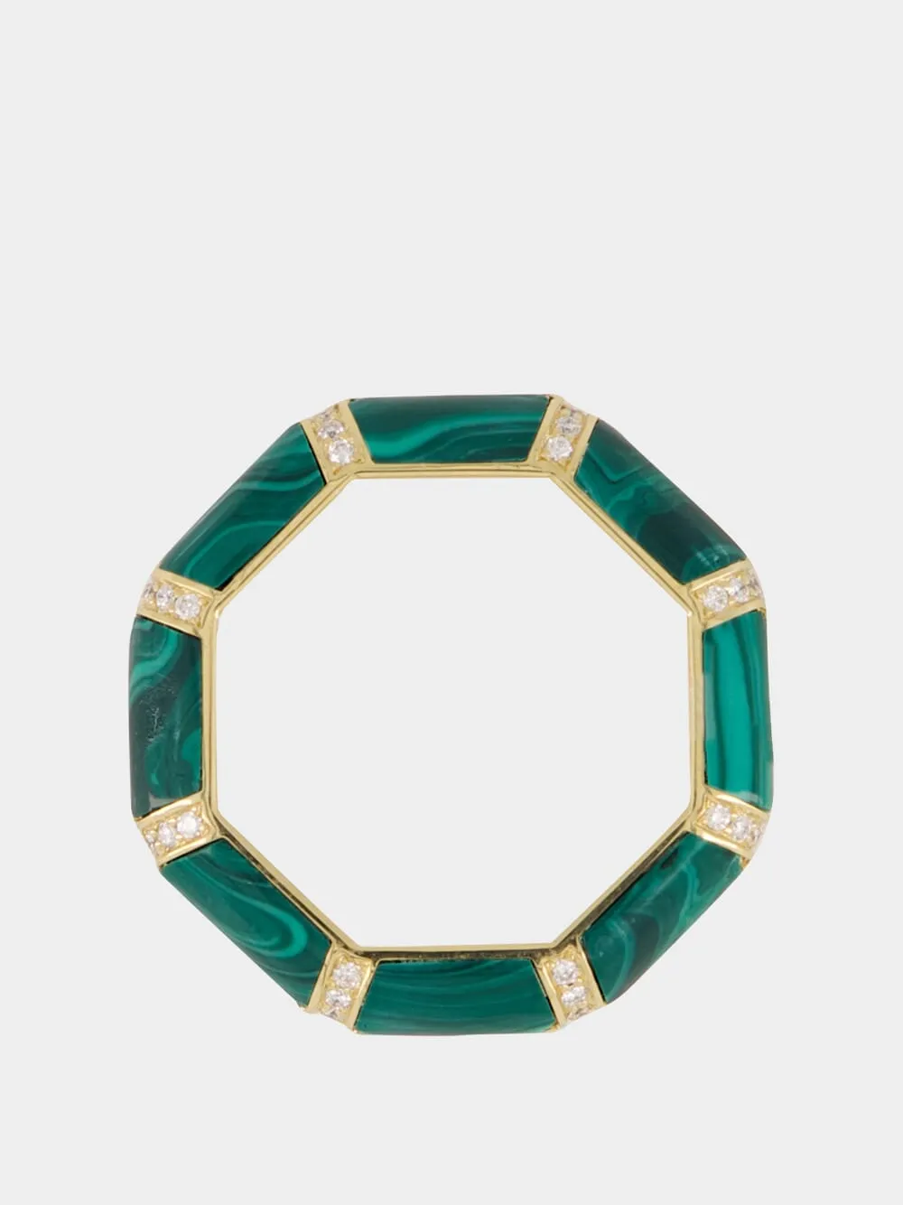 Malachite Green Bamboo Ring in 18K Gold with White Diamonds sold by Fashion Clinic