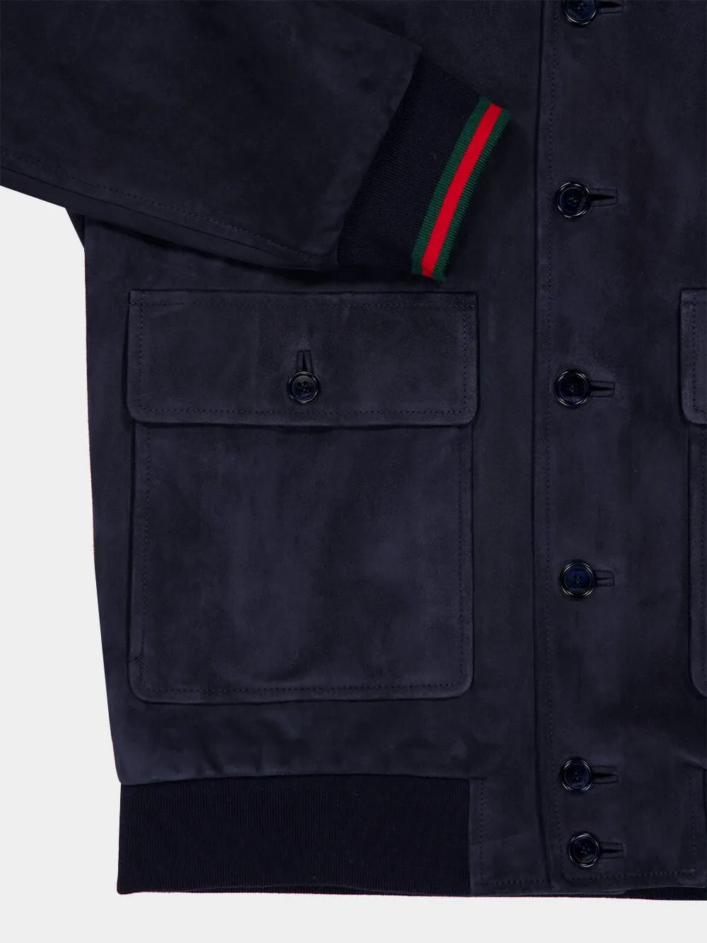Navy Blue Suede Bomber Jacket sold by Fashion Clinic product image thumbnail 4