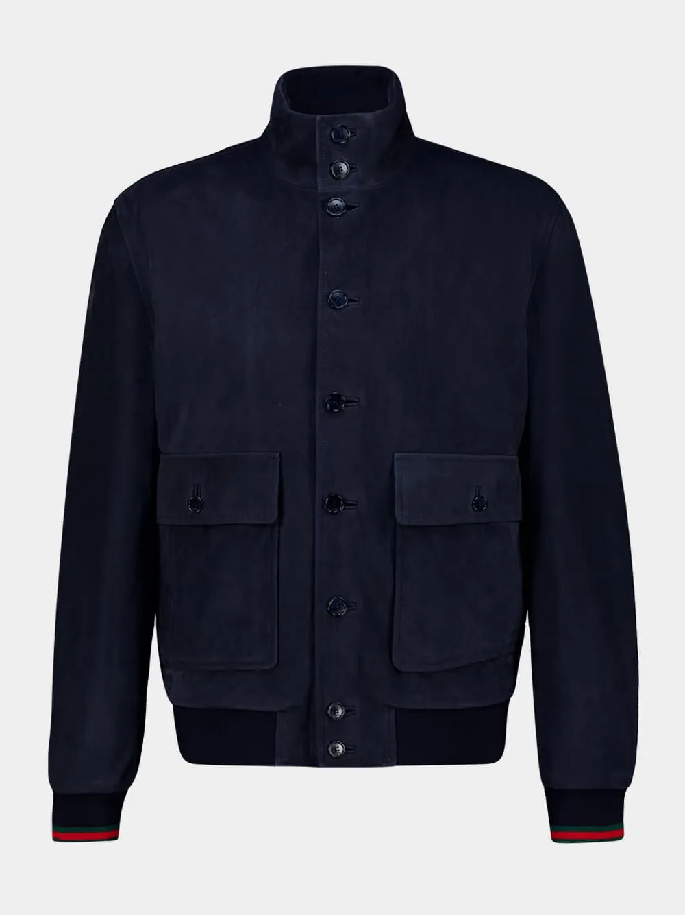 Navy Blue Suede Bomber Jacket sold by Fashion Clinic