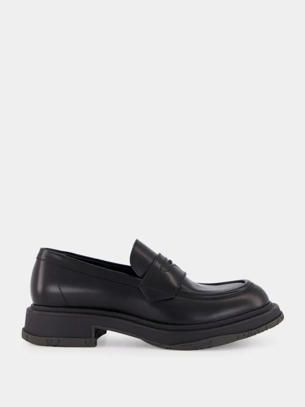 Black Leather Loafers with Tonal Logo sold by Fashion Clinic
