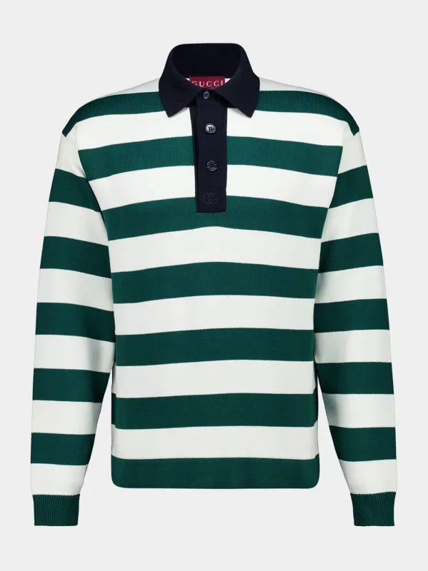 Green and White Striped Cotton Polo sold by Fashion Clinic