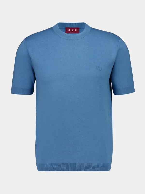 Blue Cotton Short-Sleeve T-Shirt sold by Fashion Clinic
