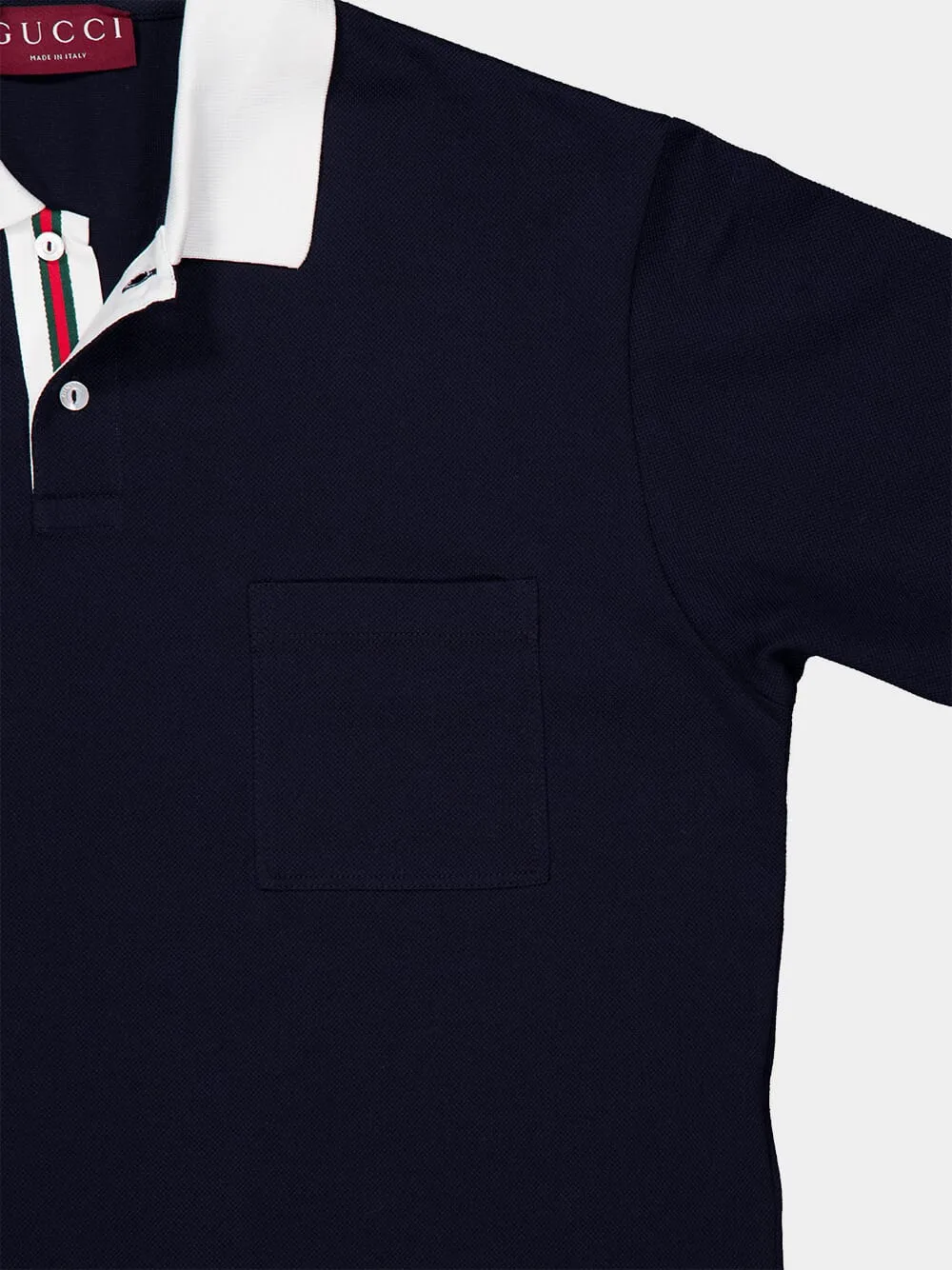 Blue Stretch Cotton Piquet Polo Shirt with Web Detail sold by Fashion Clinic product image thumbnail 4