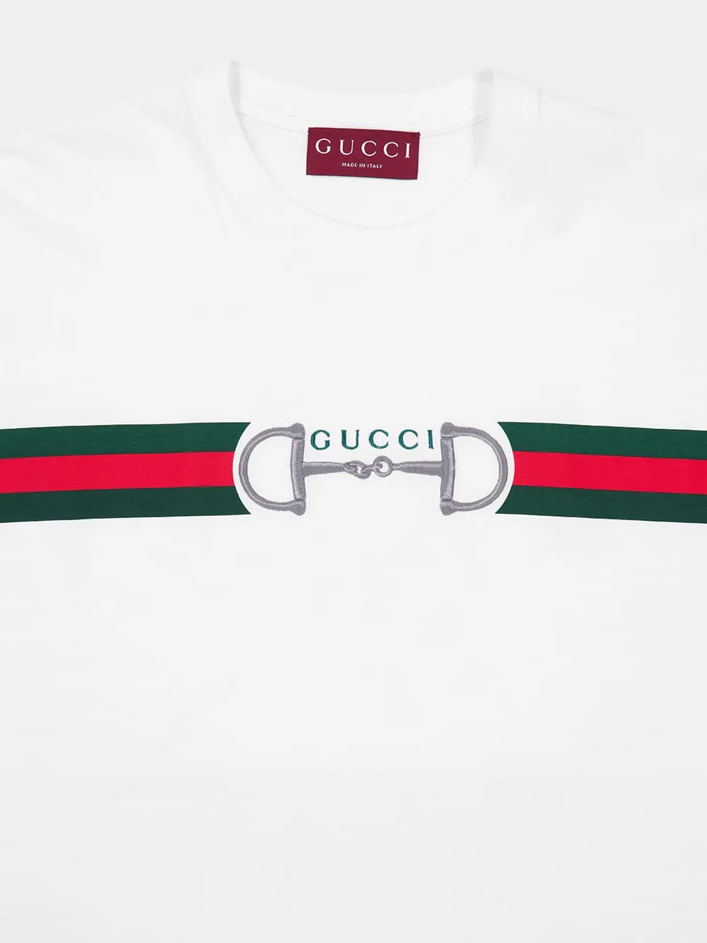 White Cotton Jersey T-shirt with Web and Horsebit Embroidery sold by Fashion Clinic product image thumbnail 3