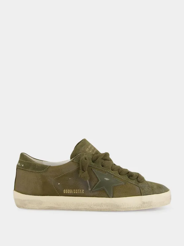 Olive Night Superstar Leather Sneakers with Suede Star sold by Fashion Clinic