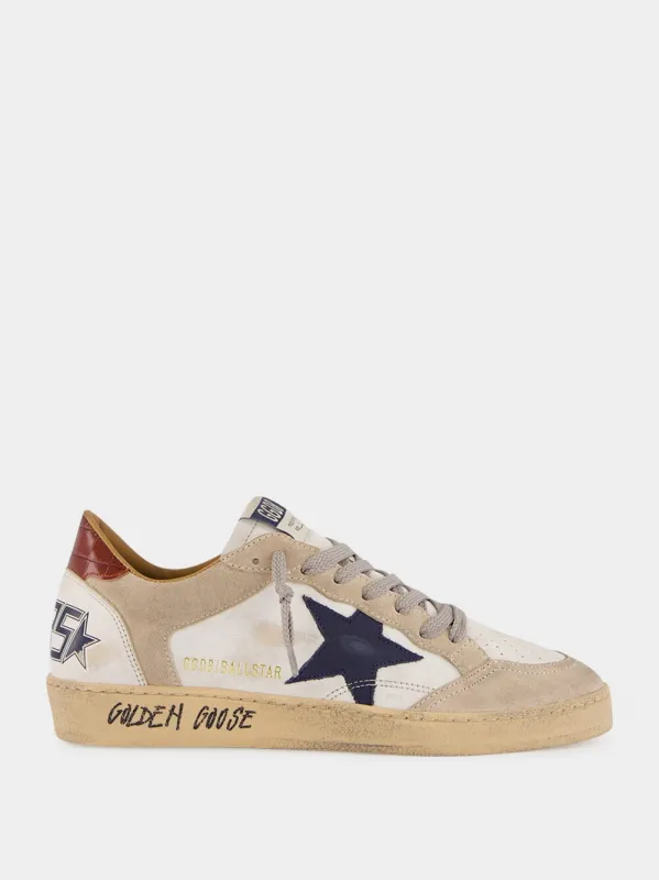 White Ballstar Sneakers with Blue Leather Star sold by Fashion Clinic