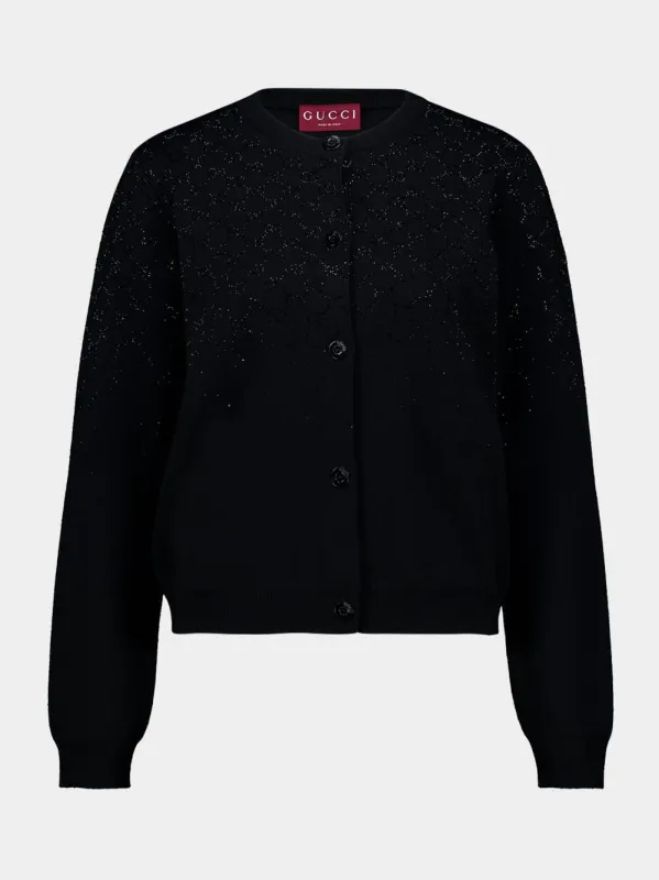 Black Wool Cardigan with GG Crystals sold by Fashion Clinic