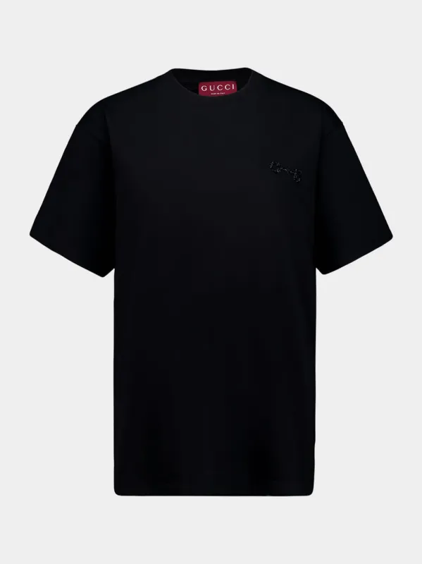 Black Cotton T-Shirt with Horsebit Beads sold by Fashion Clinic