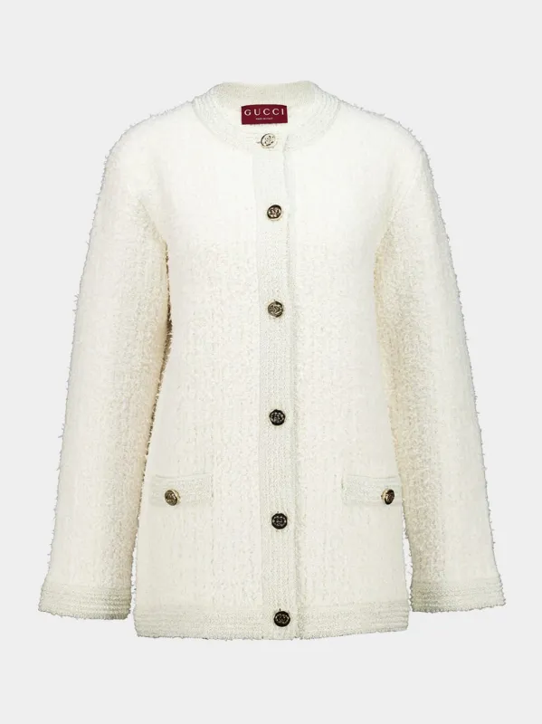 Ivory Bouclé Cardigan with GG Buttons sold by Fashion Clinic