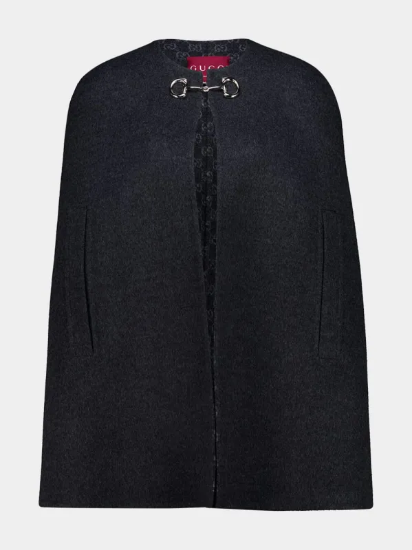 Dark Grey Silk Wool Cape with Horsebit sold by Fashion Clinic