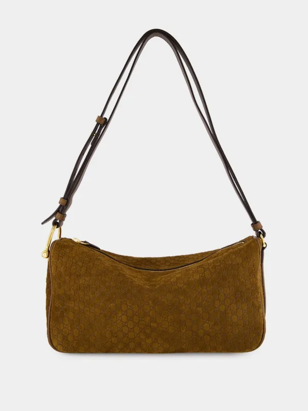 Brown GG Suede Half Horsebit Medium Shoulder Bag sold by Fashion Clinic