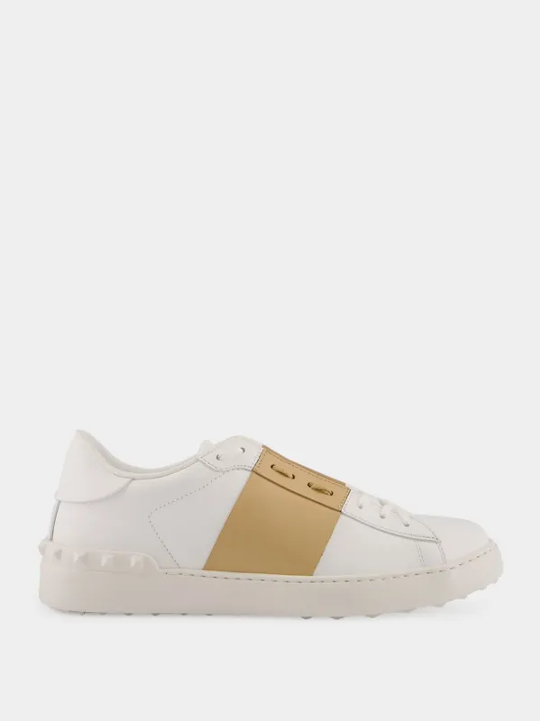 White and Beige Calfskin Open Sneaker sold by Fashion Clinic