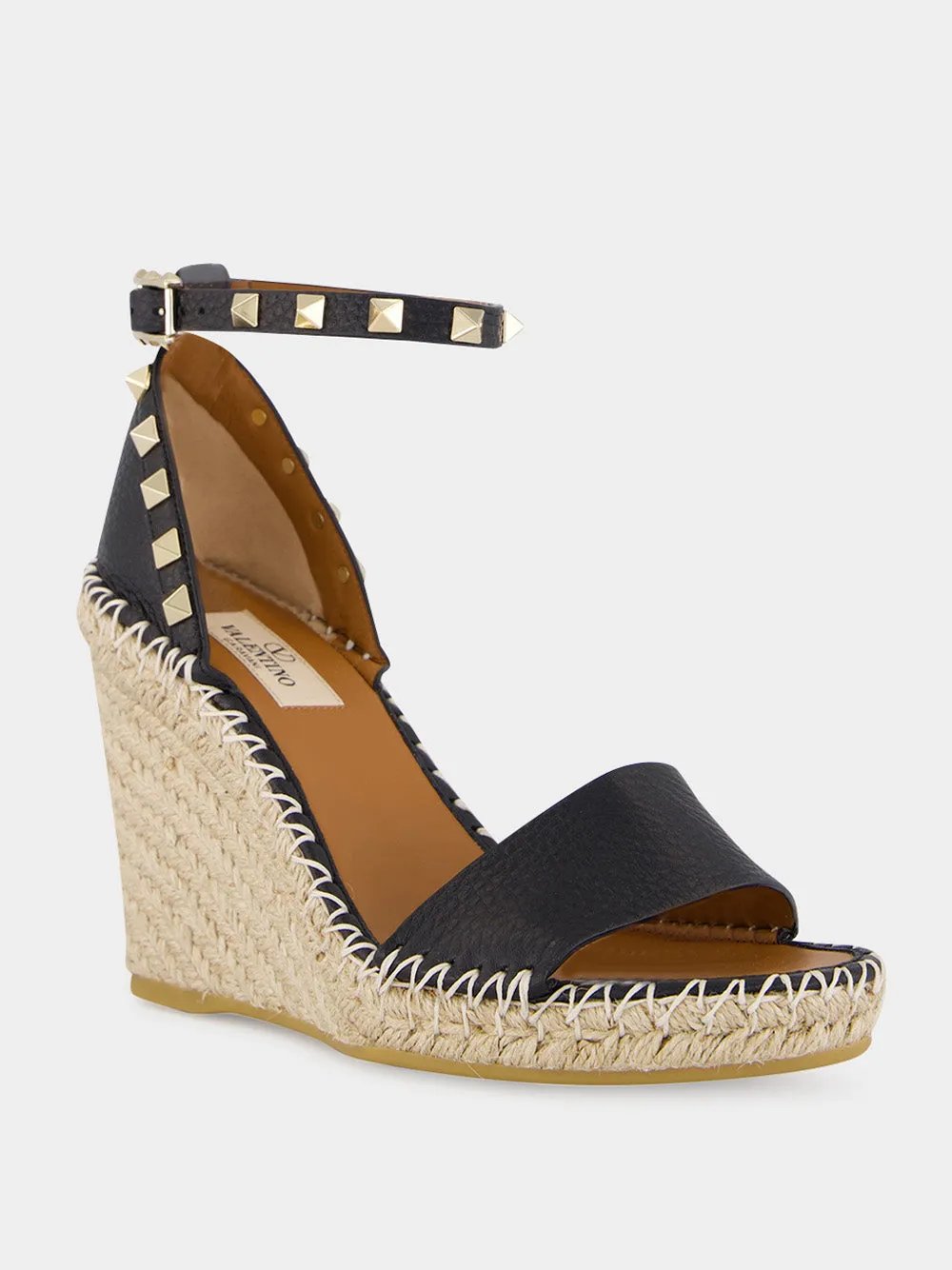 Black Calf Leather Wedge Espadrille Sandals sold by Fashion Clinic product image thumbnail 2