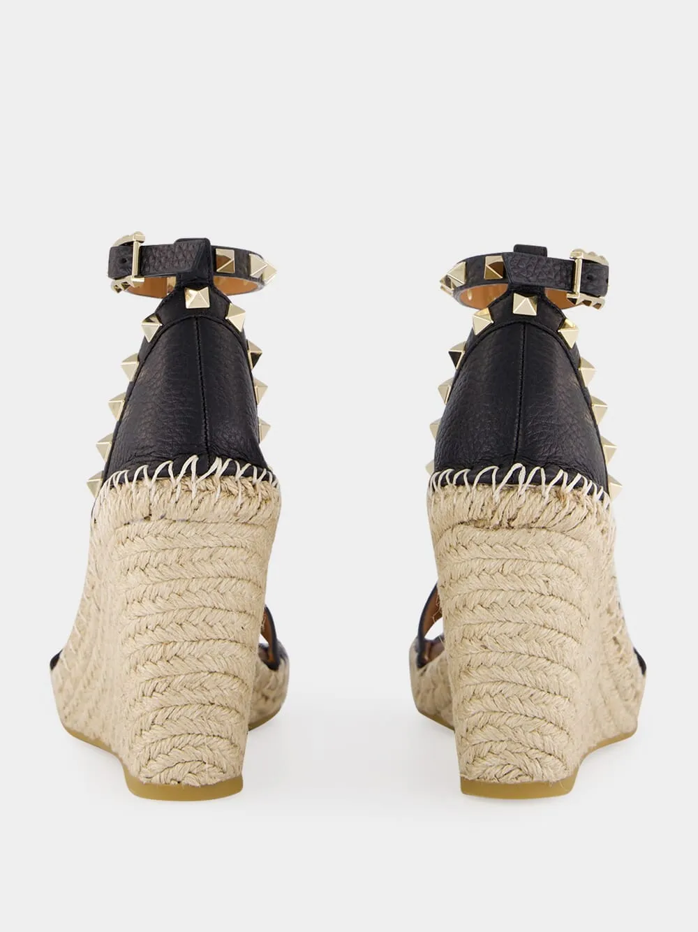 Black Calf Leather Wedge Espadrille Sandals sold by Fashion Clinic product image thumbnail 5
