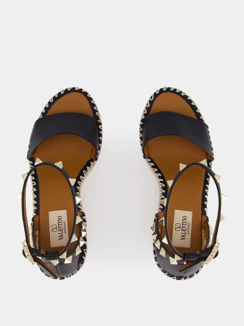 Black Calf Leather Wedge Espadrille Sandals sold by Fashion Clinic product image thumbnail 4