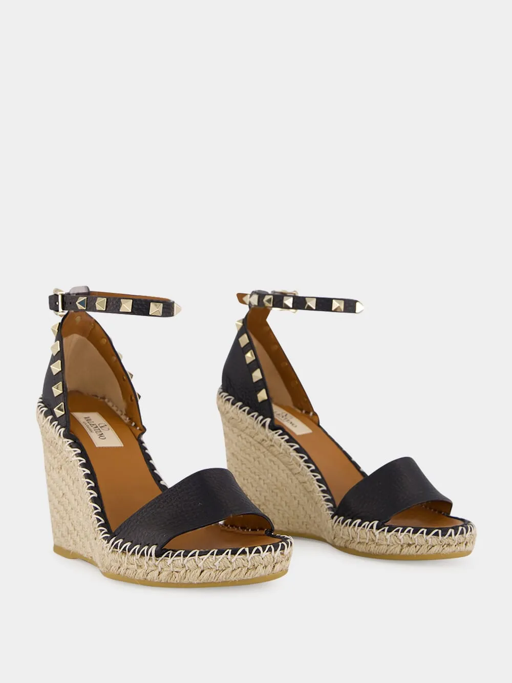 Black Calf Leather Wedge Espadrille Sandals sold by Fashion Clinic product image thumbnail 3