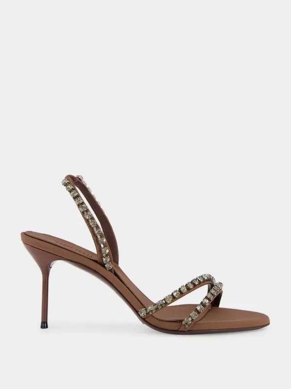 Ebony Satin Lidia 70 Sandals with Studs sold by Fashion Clinic