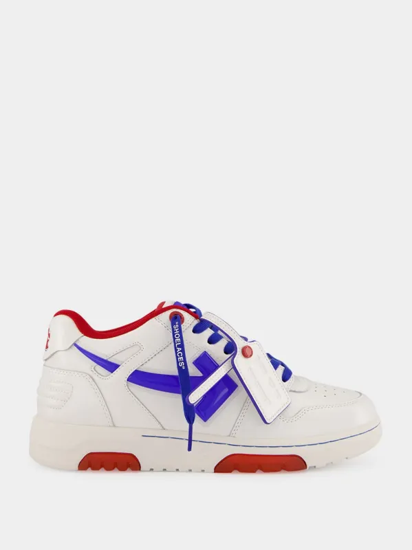 White and Cobalt Out of Office Leather Sneakers sold by Fashion Clinic