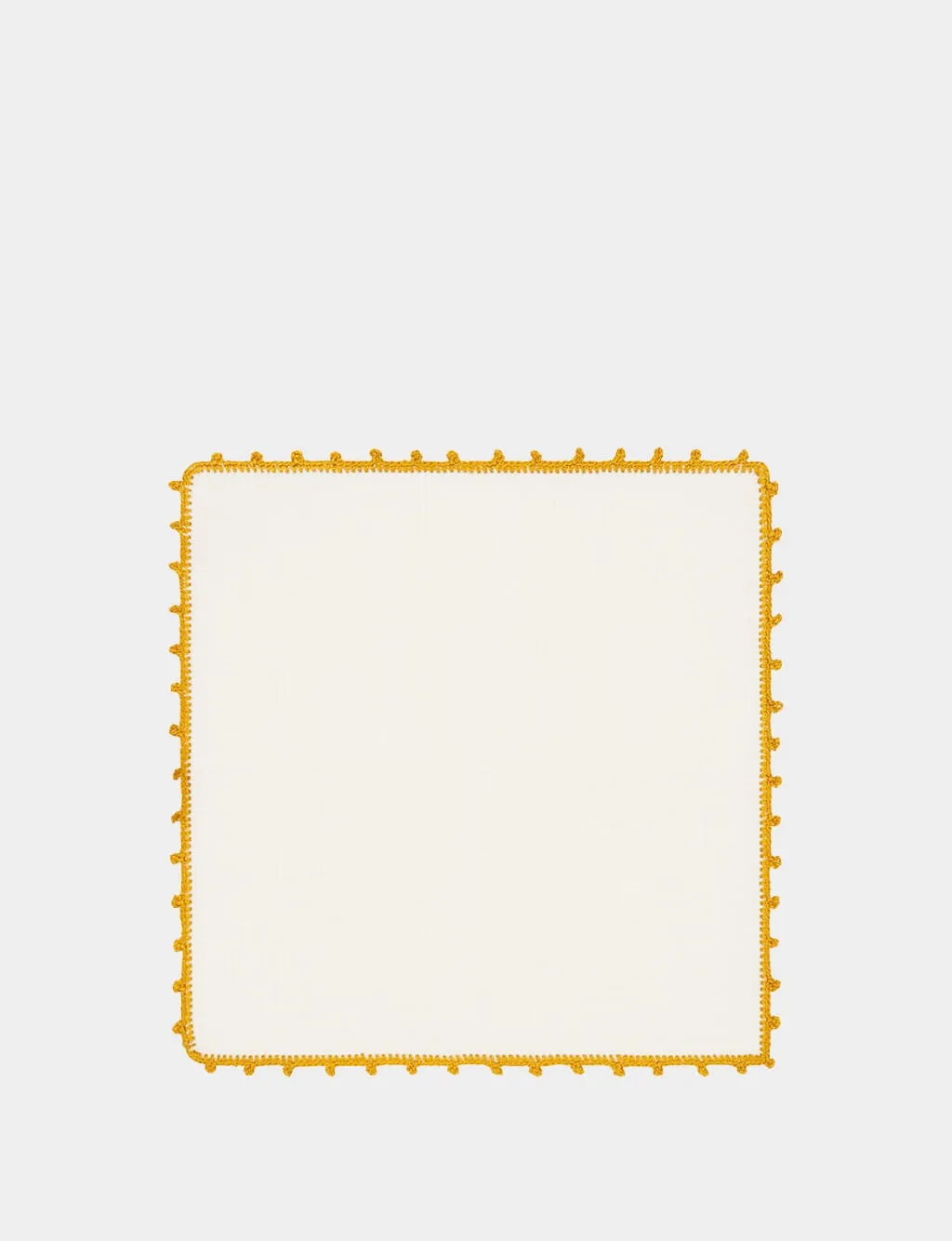 Hand-Embroidered Teresa White Linen with Yellow Crochet Cocktail Napkin sold by Fashion Clinic