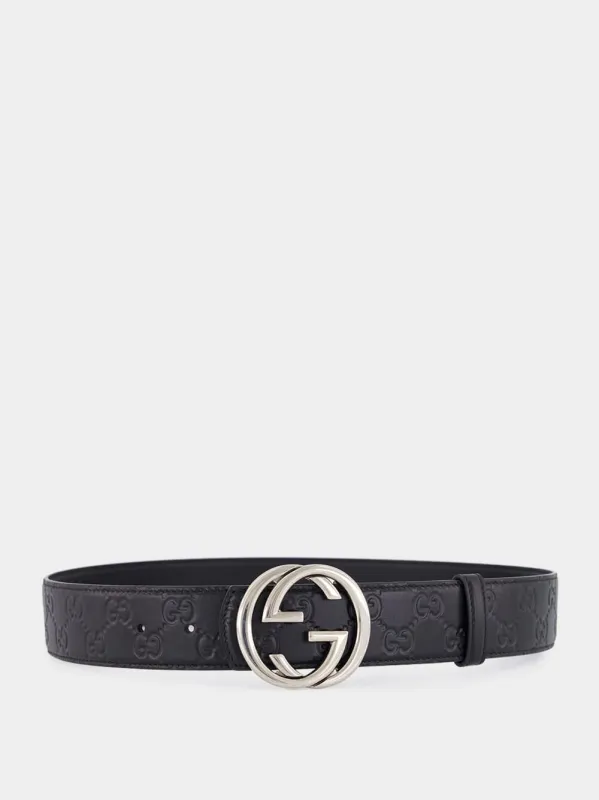 Black GG Leather Belt sold by Fashion Clinic