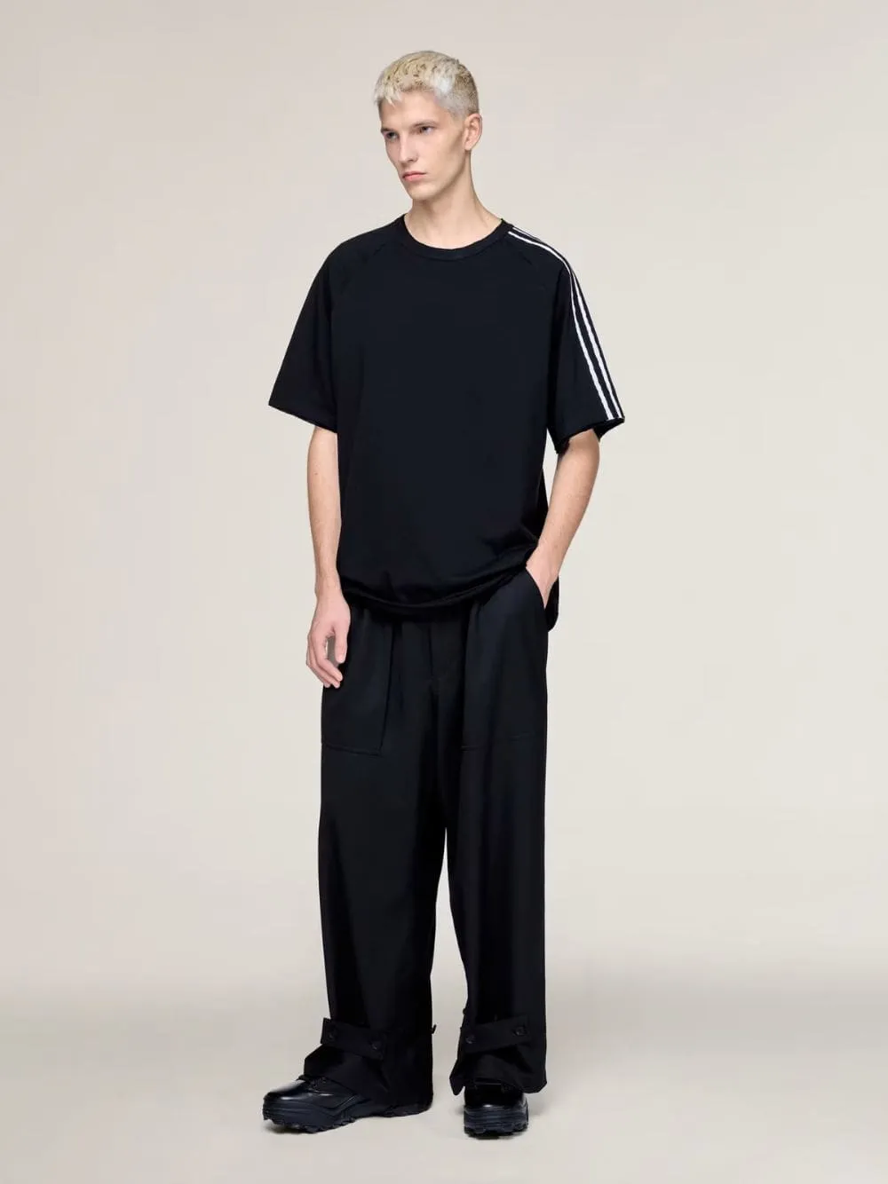 Black 3-Stripes Raw Edge T-Shirt sold by Fashion Clinic