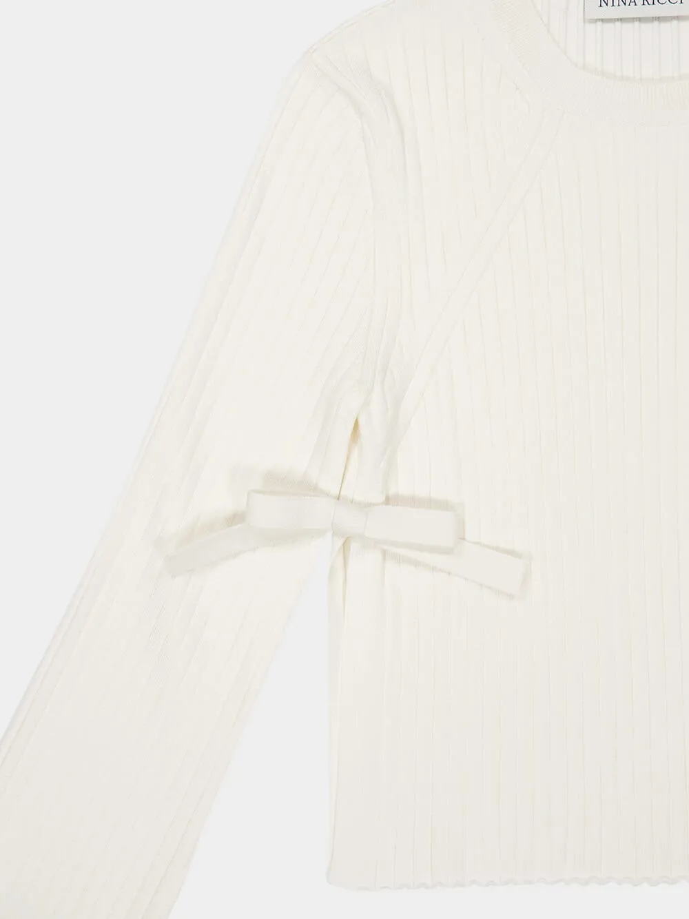 Cream Flared-Sleeve Knit Top with Bows sold by Fashion Clinic product image thumbnail 3