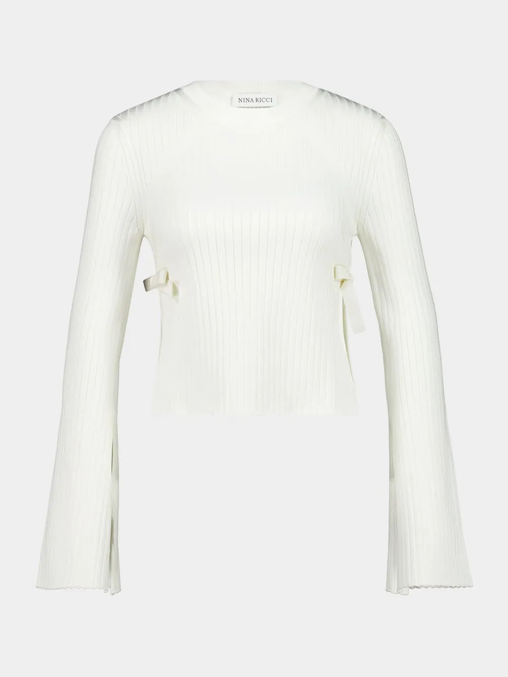 Cream Flared-Sleeve Knit Top with Bows sold by Fashion Clinic