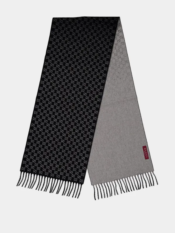 Black and Light Grey GG Wool Cashmere Scarf sold by Fashion Clinic