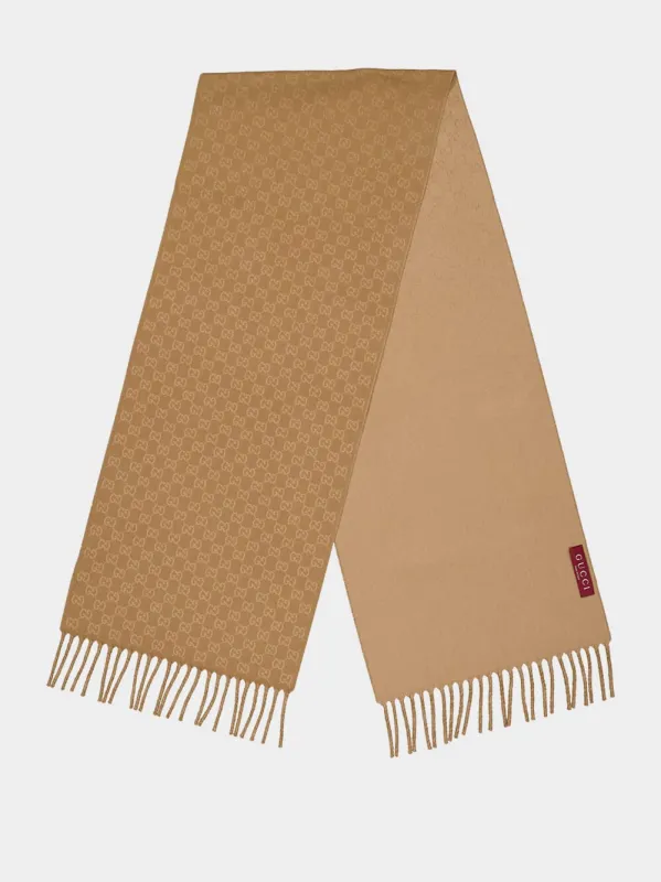 Camel and Beige GG Wool Cashmere Scarf sold by Fashion Clinic
