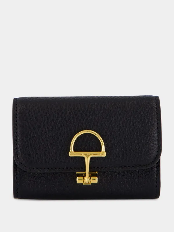 Black Calfskin Horsebit Card Case with Gold Hardware sold by Fashion Clinic