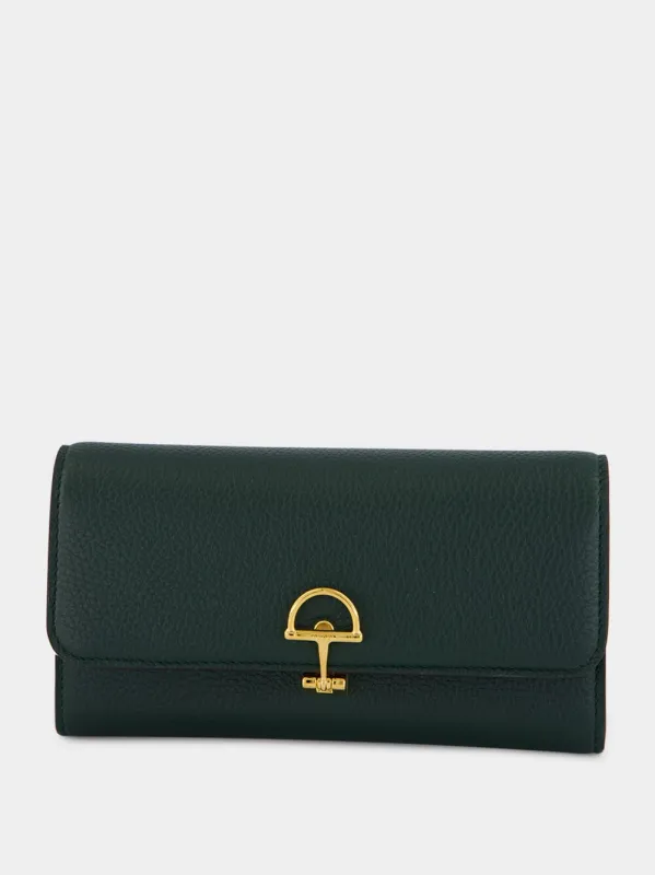 Green Half Horsebit Leather Continental Wallet sold by Fashion Clinic
