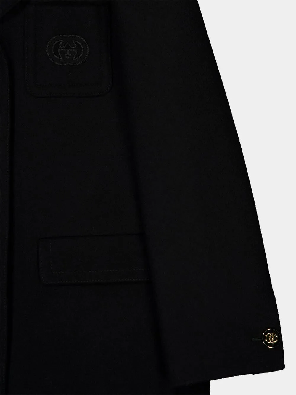 Black Batavia Wool Coat with Patch sold by Fashion Clinic product image thumbnail 4