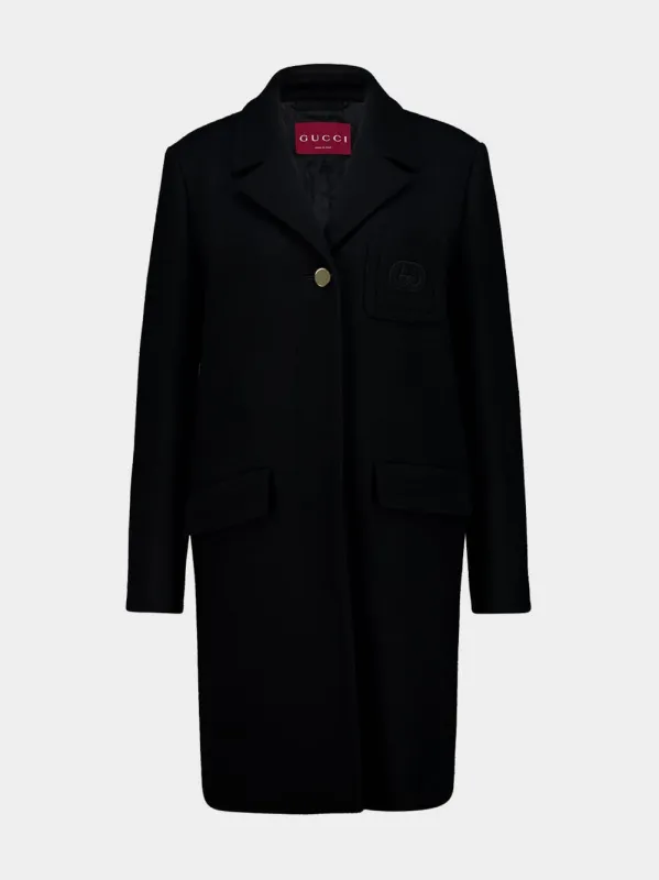 Black Batavia Wool Coat with Patch sold by Fashion Clinic